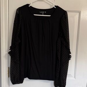 LOFT Black Blouse with Polka Dot Sheer Sleeves